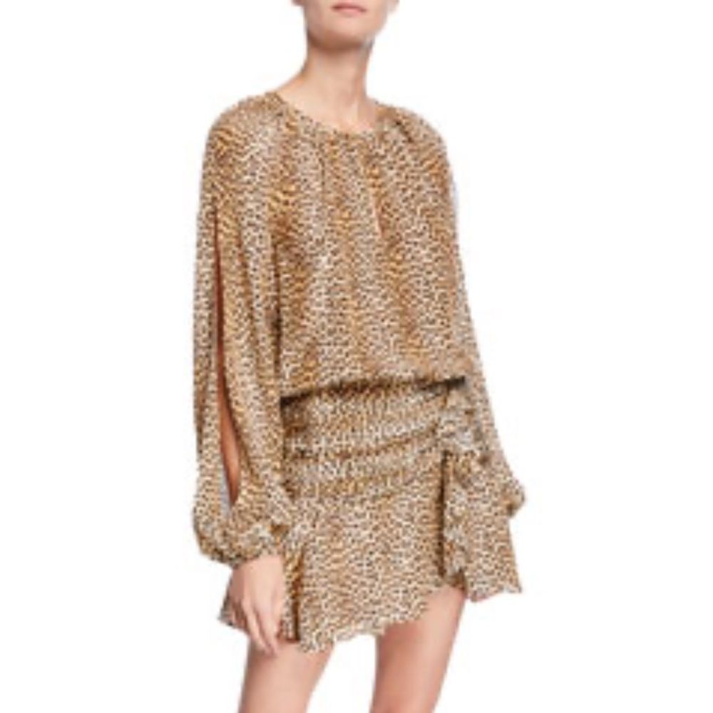 NWT Ramy Brook LEOPARD PRINTED JEANNIE Flounce DRESS Silk Size 0